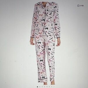 Kate Spade Pajama Set Lipstick & Bows Long Pants Long Sleeves Pink Size Small